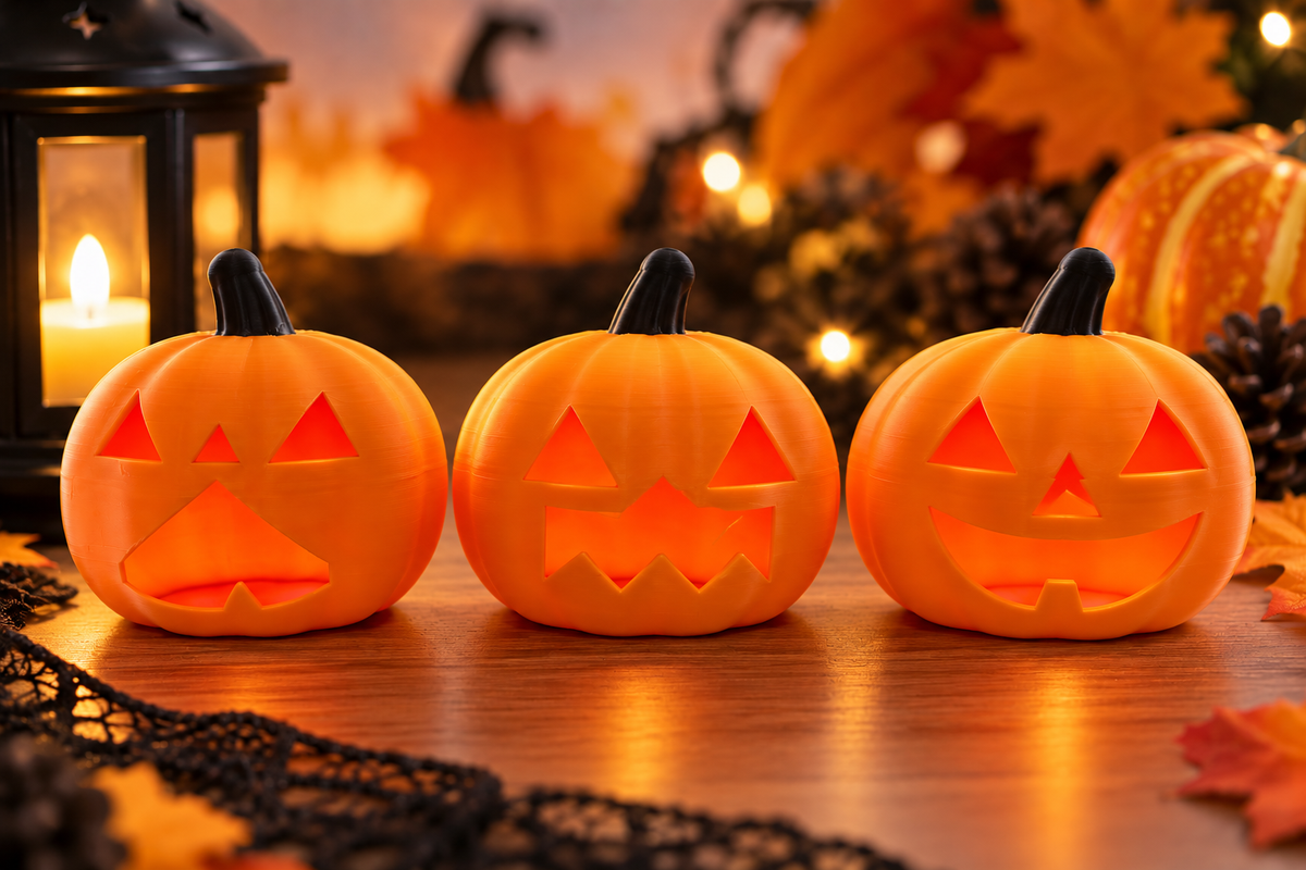 ハロウィン かぼちゃの置物 3個セット(顔ちがい3種)|LEDを入れると光る