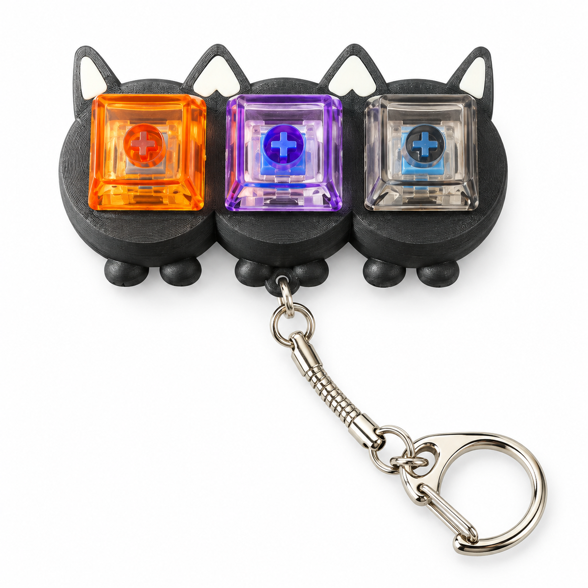 くろねこ3兄弟のキーカチ｜スイッチ3個・キャップ付き カチカチ キーホルダー【送料込み】