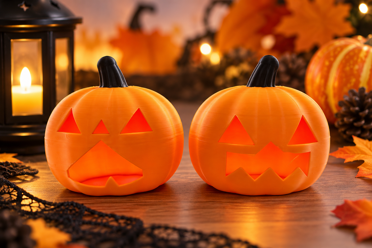 ハロウィン かぼちゃの置物 2個セット（顔ちがい）｜LEDを入れると光る