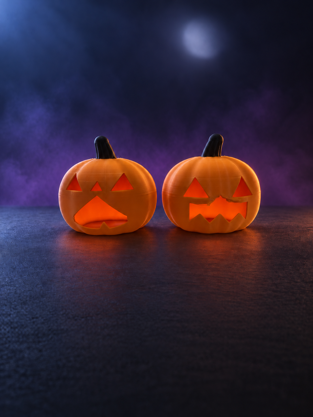 ハロウィン かぼちゃの置物 2個セット（顔ちがい）｜LEDを入れると光る